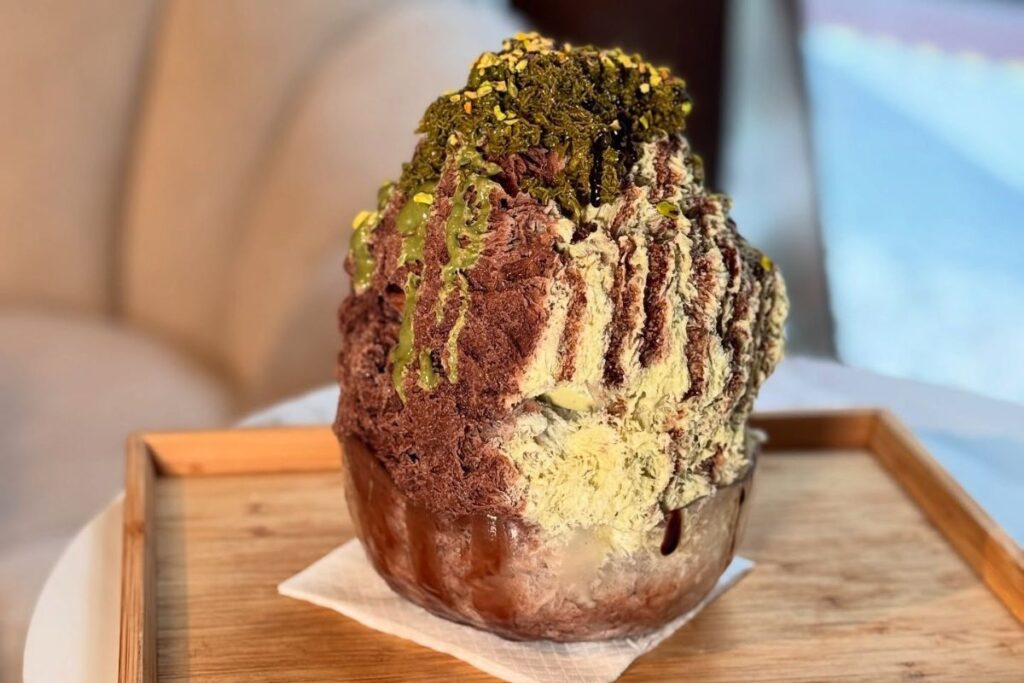 LAB ZERÕ serves Dubai pistachio chocolate kakigori dessert in Tsim Sha Tsui Lab Zero Dubai pistachio chocolate kakigori dessert