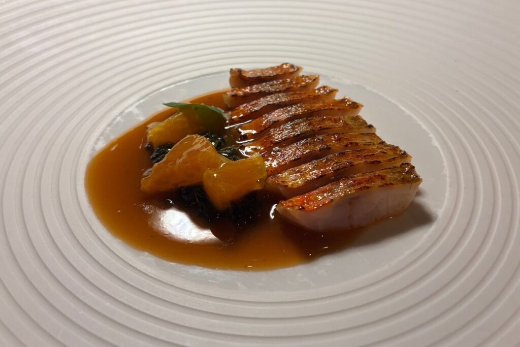 Mandarin Grill + Bar review: new chef Junior Nadje ushers in the modern era for the 62-year-old dining palace 2 Mandarin Grill + Bar restaurant review grilled red mullet, shiso puree, and smoked mandarin confit