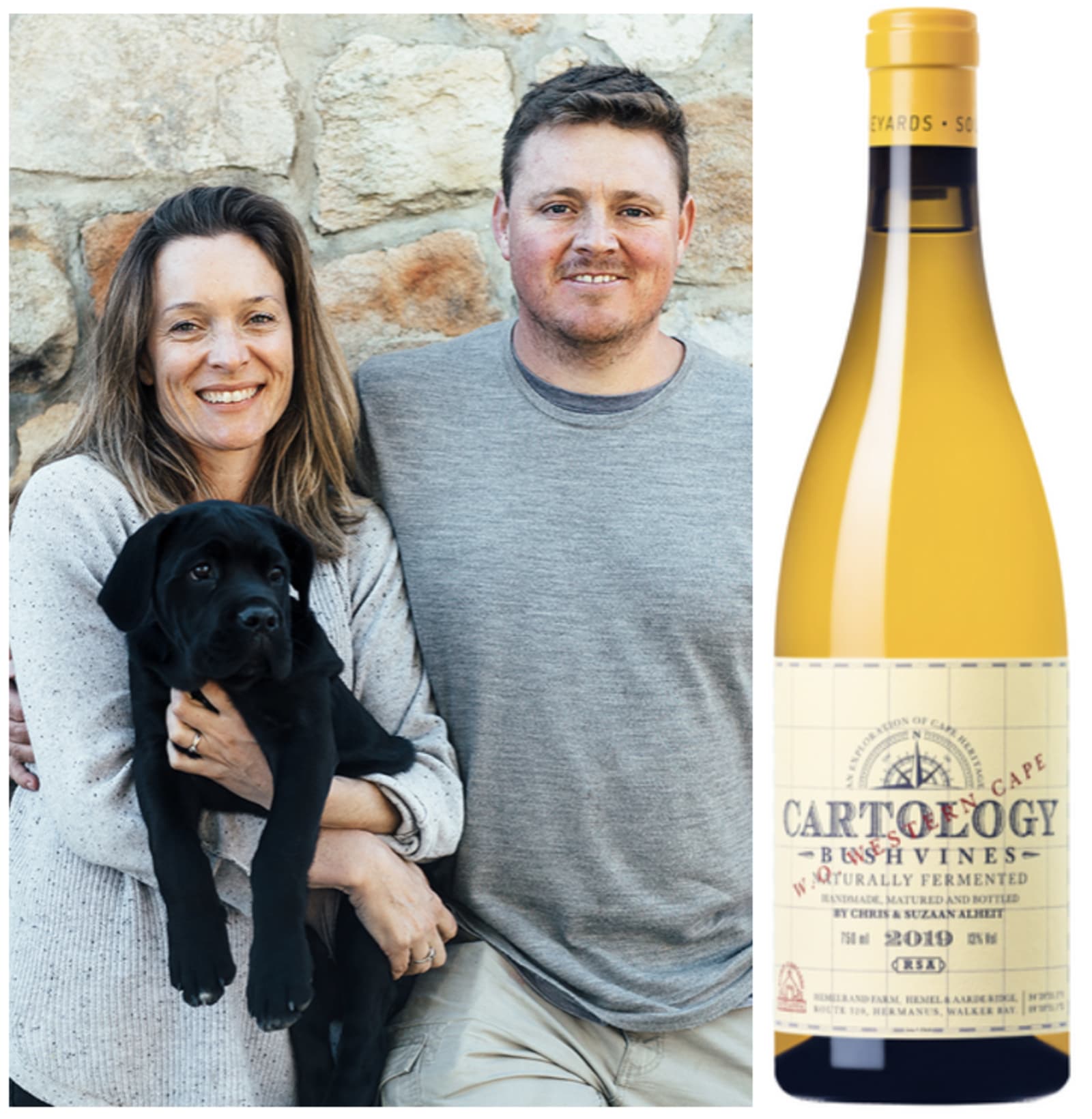 Winemakers behind South African wine Alheit Vineyards - cute puppy warning
